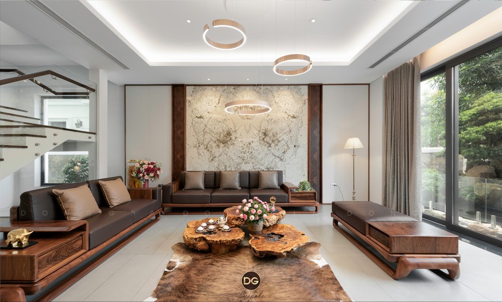 Thiết kế nội thất biệt thự từ gỗ óc chó