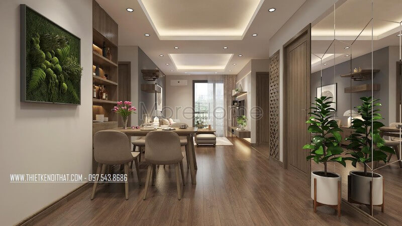 Thiết kế bàn ăn nhỏ gọn, chất liệu gỗ công nghiệp đẹp và sang, tạo nên khu vực ăn uống tuyệt vời cho cả gia đình Thiết kế nội thất