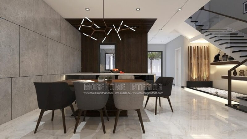 Thiết kế nội thất phòng ăn hiện đại, đẹp sang trọng dành cho nhà phố, biệt thự với tối đa 7 thành viên. Thiết kế nội thất