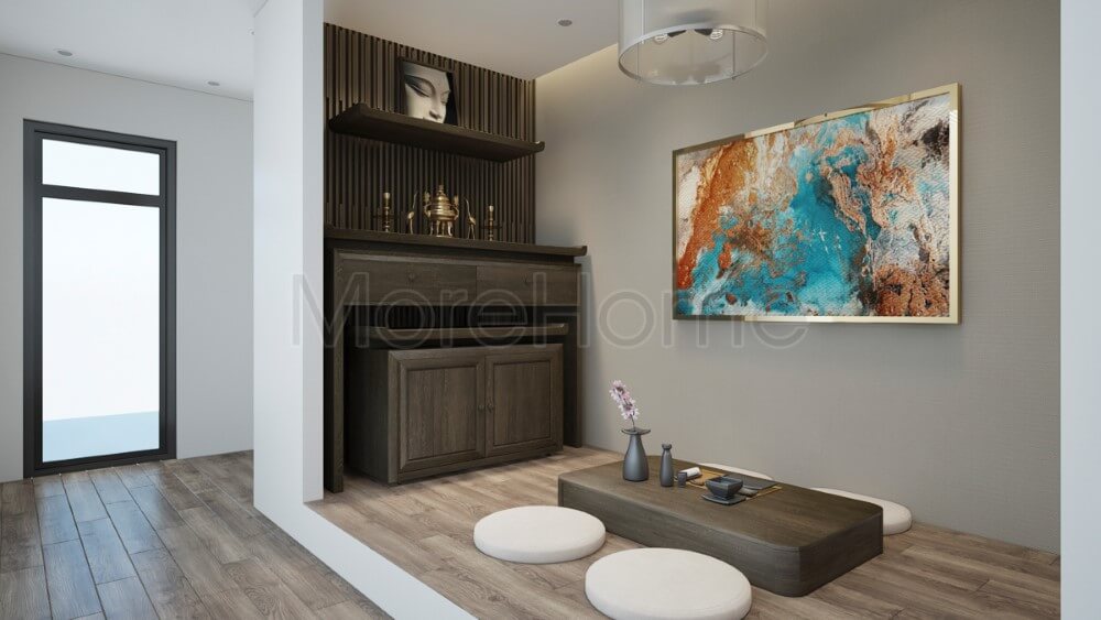 Thiết kế phòng thờ riêng với nội thất gỗ tự nhiên đẹpsang trọng cho không gian thờ cúng trang nghiêm