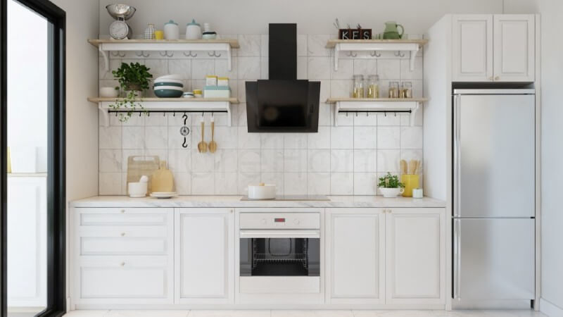 Tủ bếp gỗ hiện đại với lối thiết kế không quá cầu kỳ, tăng độ thoáng mà lại vô cùng độc đáo, tạo niềm cảm hứng cho những người nội trợ mang lại những bữa cơm ngon miệng cho những người thân yêu của mình Mẫu nội thất chung cư đẹp