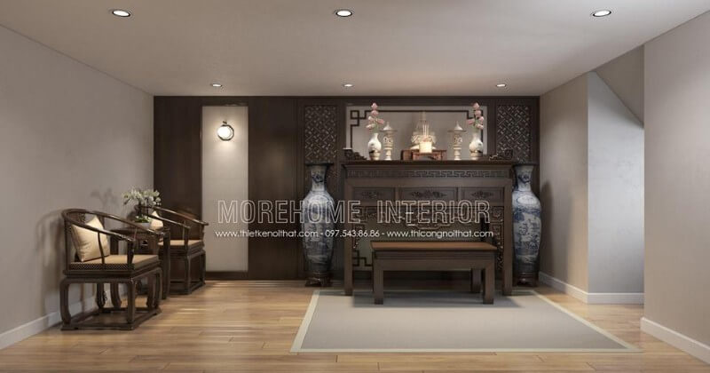 Không gian thờ cúng sang trọng và linh thiêng với chất liệu gỗ tự nhiên cao cấp Thiết kế phòng thờ nhà phố